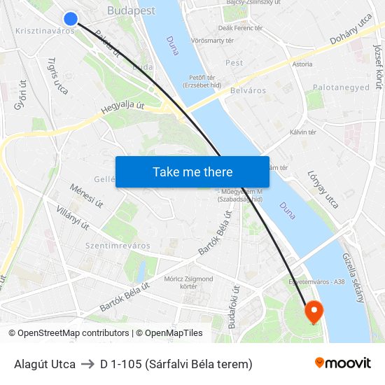 Alagút Utca to D 1-105 (Sárfalvi Béla terem) map