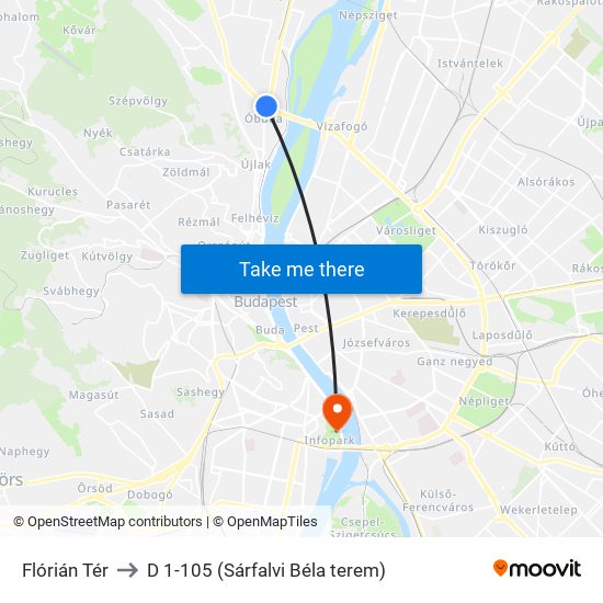 Flórián Tér to D 1-105 (Sárfalvi Béla terem) map