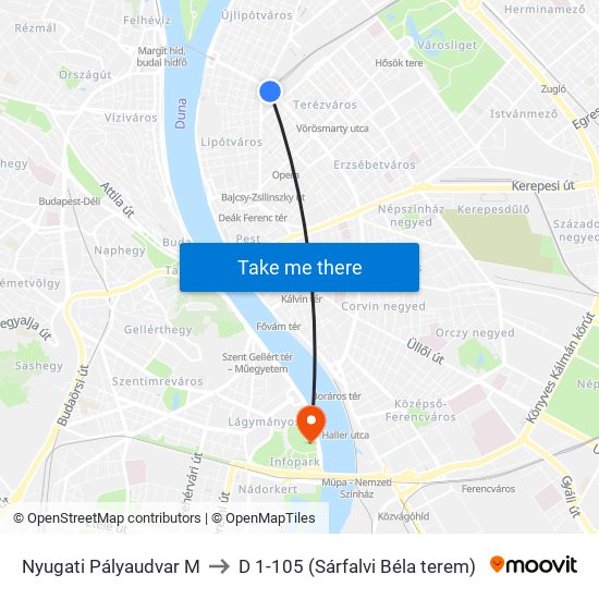 Nyugati Pályaudvar M to D 1-105 (Sárfalvi Béla terem) map