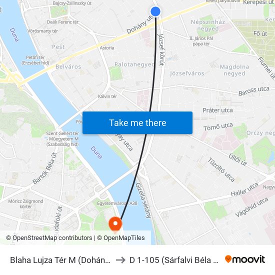 Blaha Lujza Tér M (Dohány Utca) to D 1-105 (Sárfalvi Béla terem) map