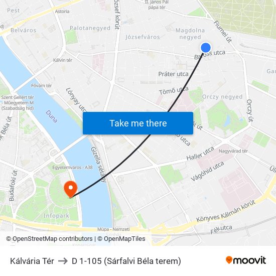 Kálvária Tér to D 1-105 (Sárfalvi Béla terem) map