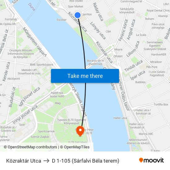 Közraktár Utca to D 1-105 (Sárfalvi Béla terem) map