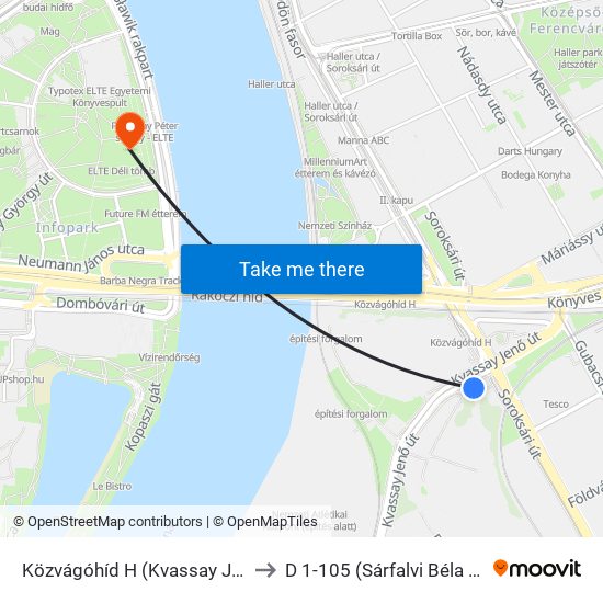 Közvágóhíd H (Kvassay Jenő Út) to D 1-105 (Sárfalvi Béla terem) map