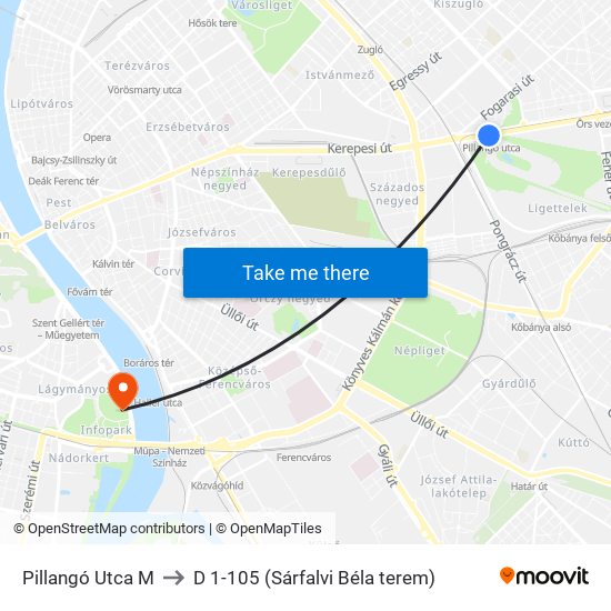 Pillangó Utca M to D 1-105 (Sárfalvi Béla terem) map