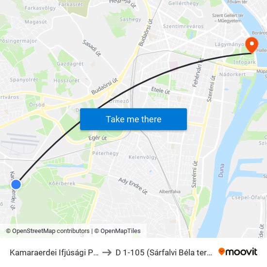 Kamaraerdei Ifjúsági Park to D 1-105 (Sárfalvi Béla terem) map