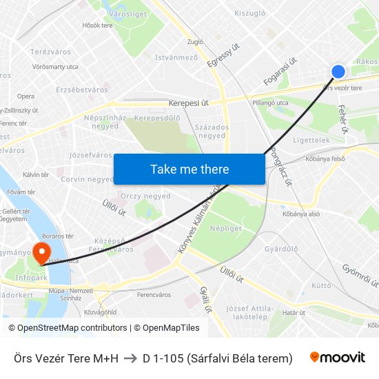 Örs Vezér Tere M+H to D 1-105 (Sárfalvi Béla terem) map