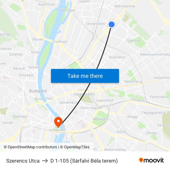 Szerencs Utca to D 1-105 (Sárfalvi Béla terem) map