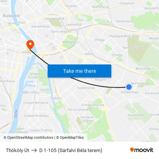 Thököly Út to D 1-105 (Sárfalvi Béla terem) map