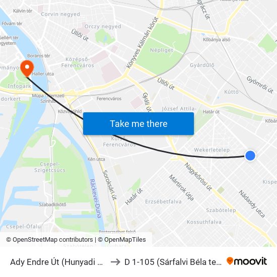 Ady Endre Út (Hunyadi Utca) to D 1-105 (Sárfalvi Béla terem) map