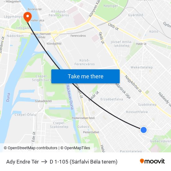 Ady Endre Tér to D 1-105 (Sárfalvi Béla terem) map