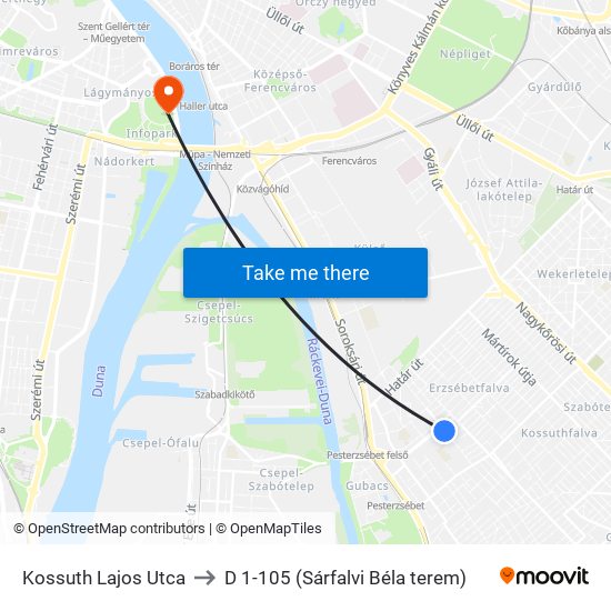 Kossuth Lajos Utca to D 1-105 (Sárfalvi Béla terem) map