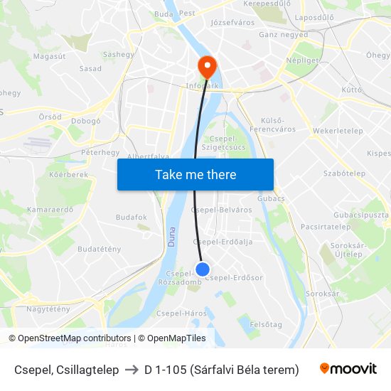 Csepel, Csillagtelep to D 1-105 (Sárfalvi Béla terem) map