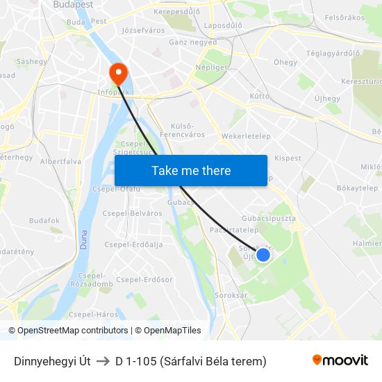 Dinnyehegyi Út to D 1-105 (Sárfalvi Béla terem) map