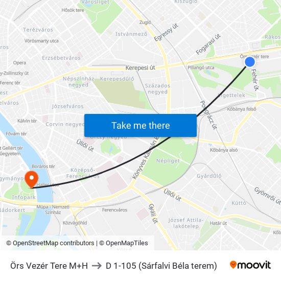 Örs Vezér Tere M+H to D 1-105 (Sárfalvi Béla terem) map