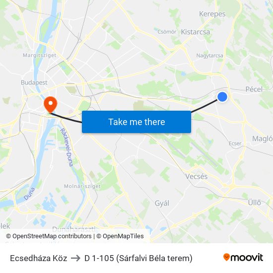 Ecsedháza Köz to D 1-105 (Sárfalvi Béla terem) map