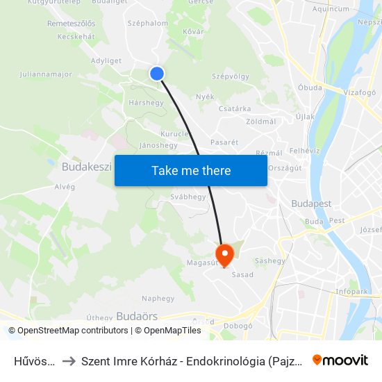 Hűvösvölgy to Szent Imre Kórház - Endokrinológia (Pajzsmirigy Ambulancia) map