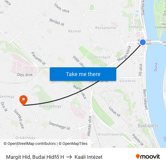 Margit Híd, Budai Hídfő H to Kaáli Intézet map