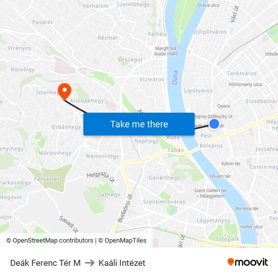 Deák Ferenc Tér M to Kaáli Intézet map