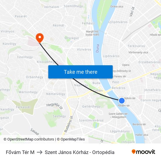 Fővám Tér M to Szent János Kórház - Ortopédia map