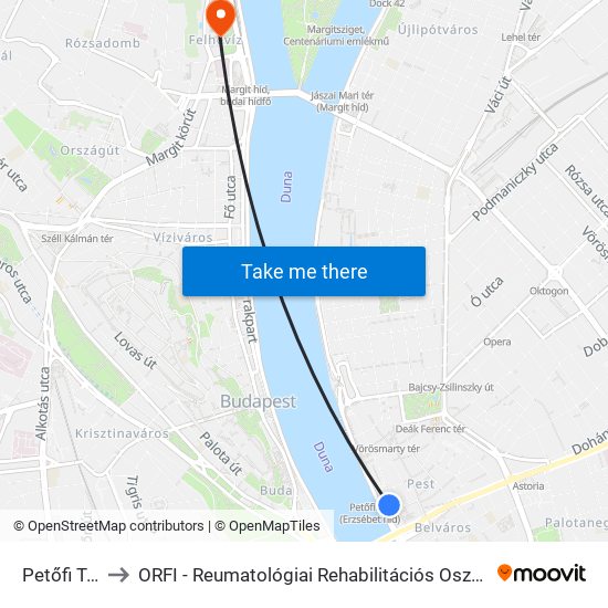 Petőfi Tér to ORFI - Reumatológiai Rehabilitációs Osztály map