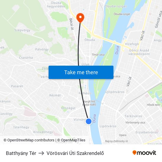 Batthyány Tér to Vörösvári Úti Szakrendelő map