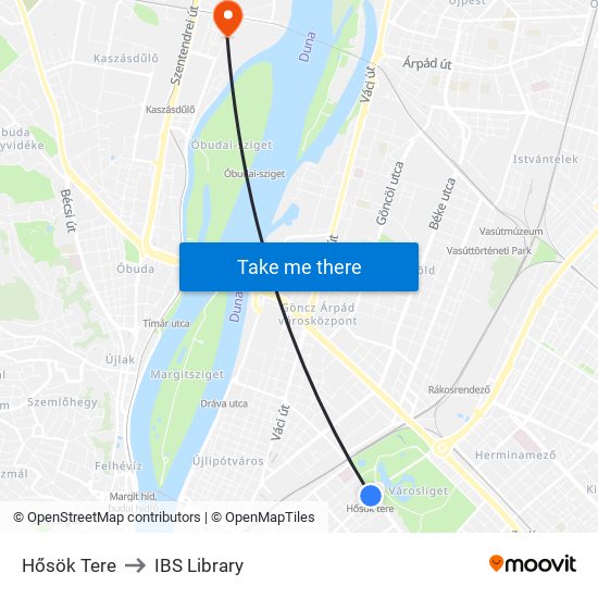 Hősök Tere to IBS Library map