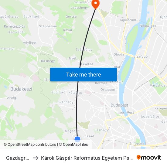 Gazdagréti Tér to Károli Gáspár Református Egyetem Pszichológiai Intézet map