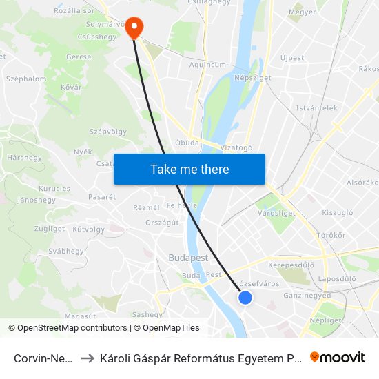 Corvin-Negyed M to Károli Gáspár Református Egyetem Pszichológiai Intézet map