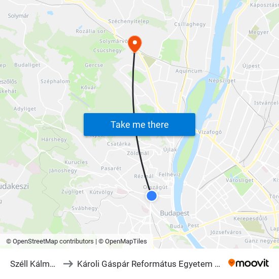 Széll Kálmán Tér M to Károli Gáspár Református Egyetem Pszichológiai Intézet map