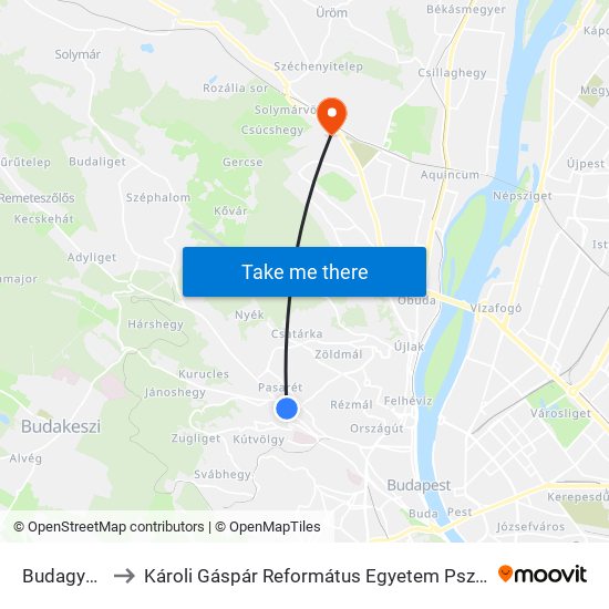 Budagyöngye to Károli Gáspár Református Egyetem Pszichológiai Intézet map