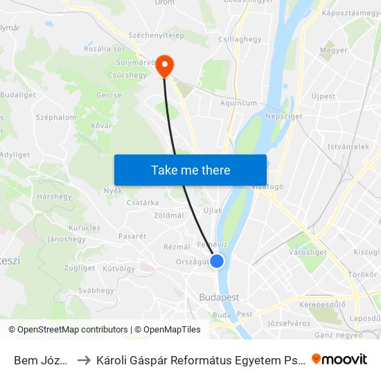 Bem József Tér to Károli Gáspár Református Egyetem Pszichológiai Intézet map