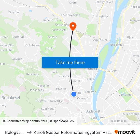 Balogvár Utca to Károli Gáspár Református Egyetem Pszichológiai Intézet map