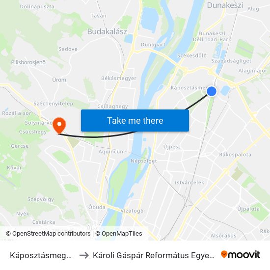 Káposztásmegyer, Megyeri Út to Károli Gáspár Református Egyetem Pszichológiai Intézet map