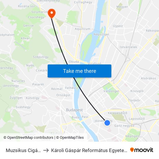 Muzsikus Cigányok Parkja to Károli Gáspár Református Egyetem Pszichológiai Intézet map