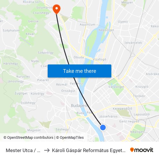 Mester Utca / Ferenc Körút to Károli Gáspár Református Egyetem Pszichológiai Intézet map