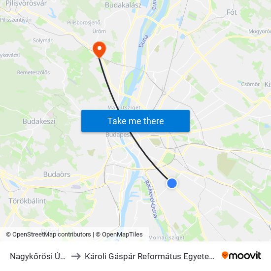 Nagykőrösi Út / Határ Út to Károli Gáspár Református Egyetem Pszichológiai Intézet map