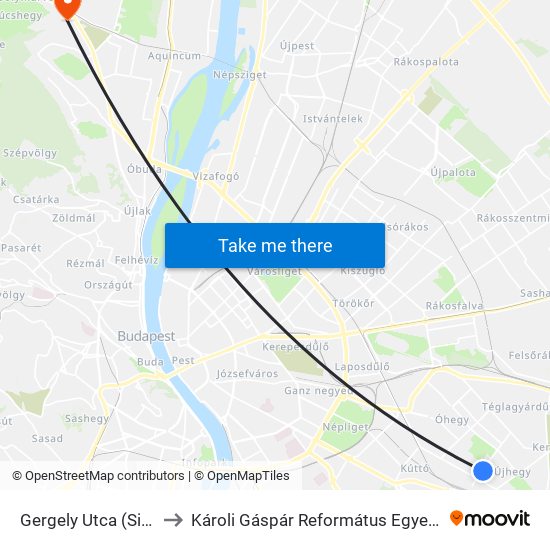 Gergely Utca (Sibrik Miklós Út) to Károli Gáspár Református Egyetem Pszichológiai Intézet map