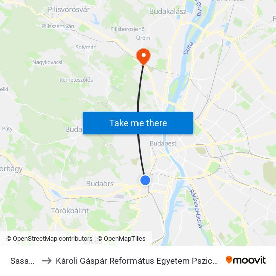 Sasadi Út to Károli Gáspár Református Egyetem Pszichológiai Intézet map