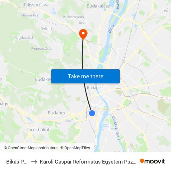 Bikás Park M to Károli Gáspár Református Egyetem Pszichológiai Intézet map