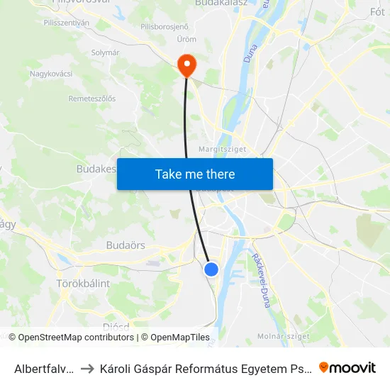 Albertfalva Utca to Károli Gáspár Református Egyetem Pszichológiai Intézet map