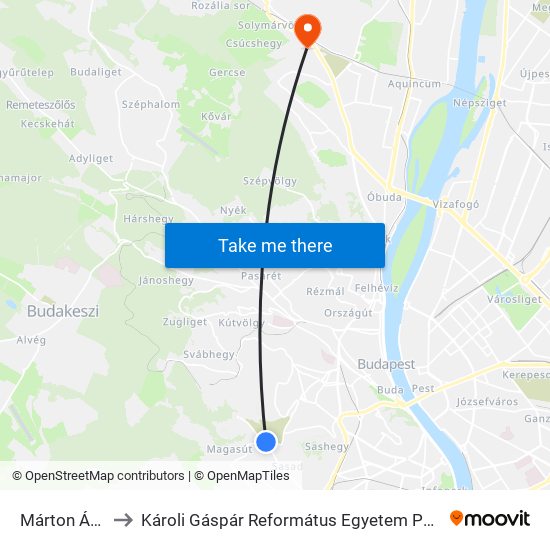 Márton Áron Tér to Károli Gáspár Református Egyetem Pszichológiai Intézet map