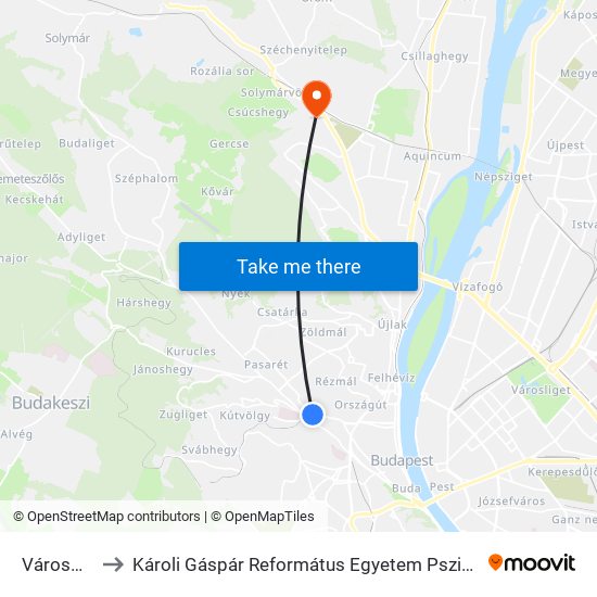 Városmajor to Károli Gáspár Református Egyetem Pszichológiai Intézet map