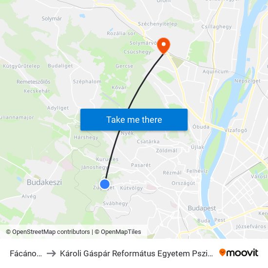 Fácános Tér to Károli Gáspár Református Egyetem Pszichológiai Intézet map