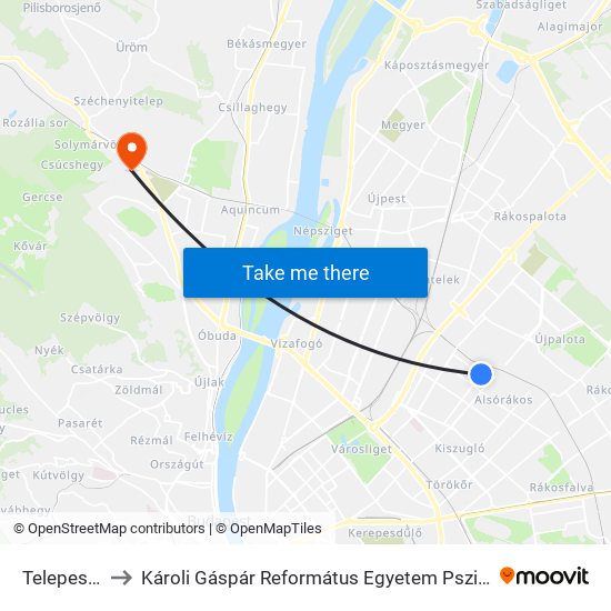 Telepes Utca to Károli Gáspár Református Egyetem Pszichológiai Intézet map