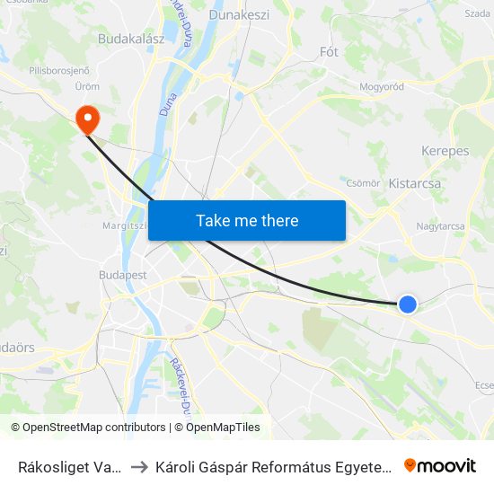 Rákosliget Vasútállomás to Károli Gáspár Református Egyetem Pszichológiai Intézet map