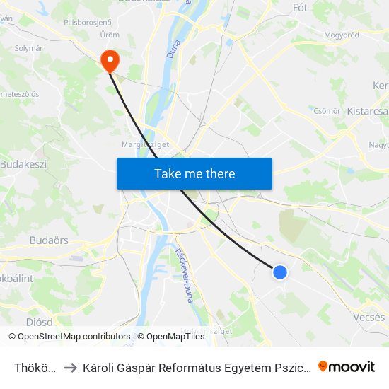 Thököly Út to Károli Gáspár Református Egyetem Pszichológiai Intézet map