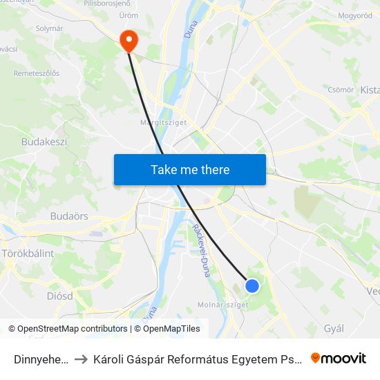 Dinnyehegyi Út to Károli Gáspár Református Egyetem Pszichológiai Intézet map