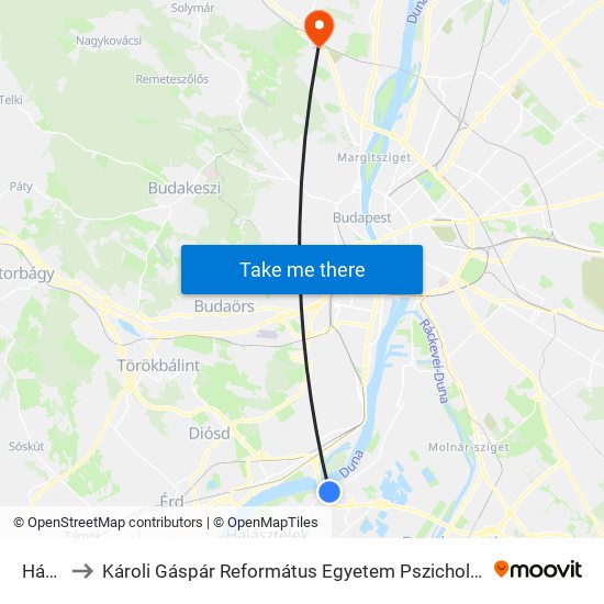 Háros to Károli Gáspár Református Egyetem Pszichológiai Intézet map