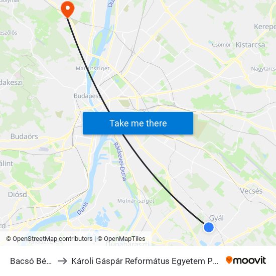 Bacsó Béla Utca to Károli Gáspár Református Egyetem Pszichológiai Intézet map