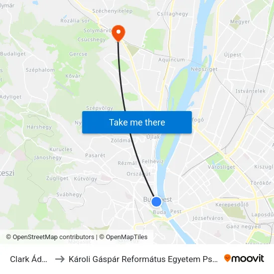 Clark Ádám Tér to Károli Gáspár Református Egyetem Pszichológiai Intézet map